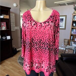 Dana Buchman black, orange & white long sleeves Vneck blouse-size XL